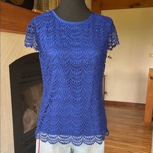 Banana Republic Blue Scallop Lace Blouse